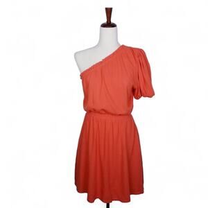 PROMESA Dress One-Shoulder Linen Blend Orange - Size M